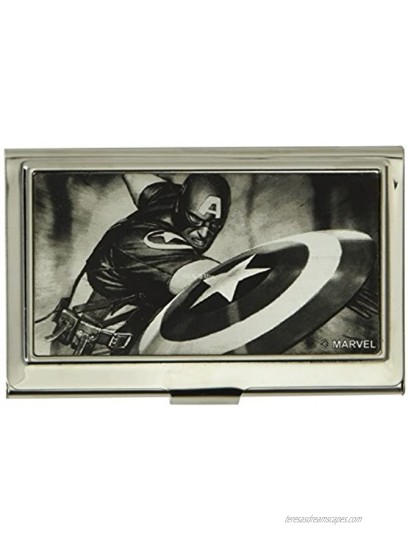 Buckle-Down Business Card Holder Captain America Throwing Shield Pose Brushed Silver Small