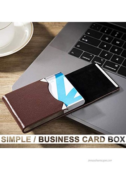 Business Card Holder Case Professional Luxury PU Leather & Stainless Steel Metal Name Card Holder Credit Card ID Wallet for Men & Women with Magnetic Shut Brown