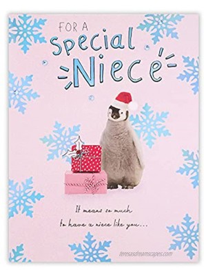 Clintons: Penguin With Presents Niece Christmas Card