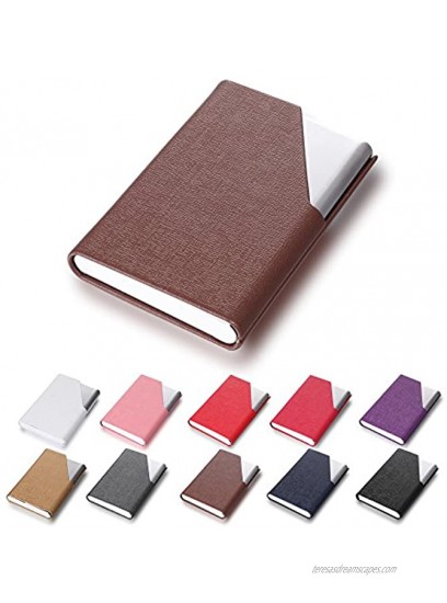 Efaithtek Professional Business Card Holder Business Name Card Holder Luxury PU Leather & Stainless Steel Multi Card Case Keep Your Business Cards Clean Brown