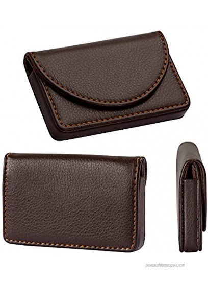 kiniza 2 PCS Leather Business Card Case Holder Pocket Cards Wallet Case for Men Women Name Card Case Holder with Magnetic Shut Holds 25 Business Cards Black and Coffee