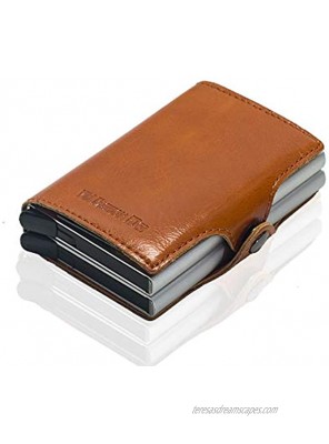 Men Mini Wallet Genuine Leather aluminum Minimalist wallet card box RFID blocking Credit Card Holder