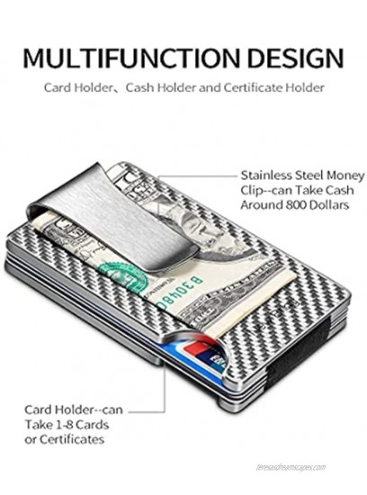 NEW-BRING Slim RFID Carbon Fiber Credit Card Holder for Men Removable Money Clip Aluminum Metal Wallet Front Pocket Card Case Silver
