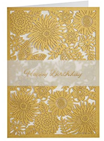 NIQUEA.D Happy Birthday Card Gold Laser Cut Floral NB-0018
