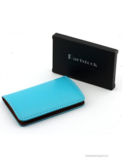 Partstock Premium Stainless Steel Smooth PU Leather Business Name Card Holder Credit Card Case ID Case with Magnetic Shut. Blue