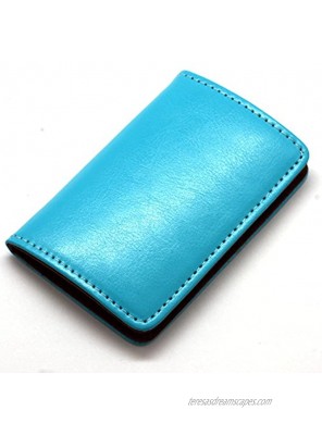 Partstock Premium Stainless Steel Smooth PU Leather Business Name Card Holder Credit Card Case ID Case with Magnetic Shut. Blue