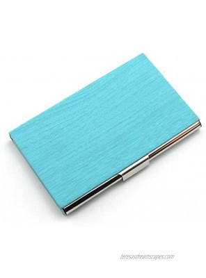 PartstockTM Fashion Wood Grain PU Leather & Stainless Steel Business Name Card Holder Wallet Credit Card ID Case Holder 22 Name Cards Case.Blue