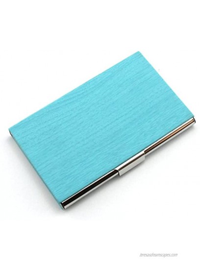 PartstockTM Fashion Wood Grain PU Leather & Stainless Steel Business Name Card Holder Wallet Credit Card ID Case Holder 22 Name Cards Case.Blue