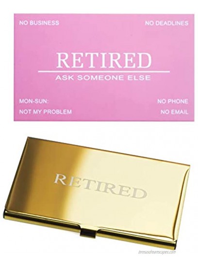 RXBC2011 Retired Business Cards Funny Retirement Gift 50 Pink Card With Gold Mirror Stainless Steel Case For Retired Men Women Coworkers Employees Boss Friend Colleague