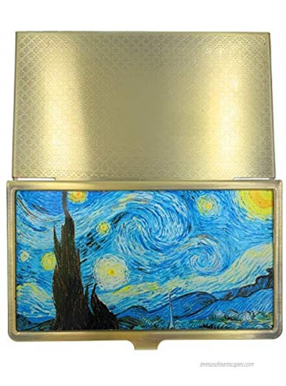 Starry Nights Business Card Holder Case Vincent Van Gogh Brass and Glass