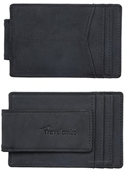 Travelambo Money Clip Front Pocket Wallet Slim Minimalist Wallet RFID Blocking Black Classic