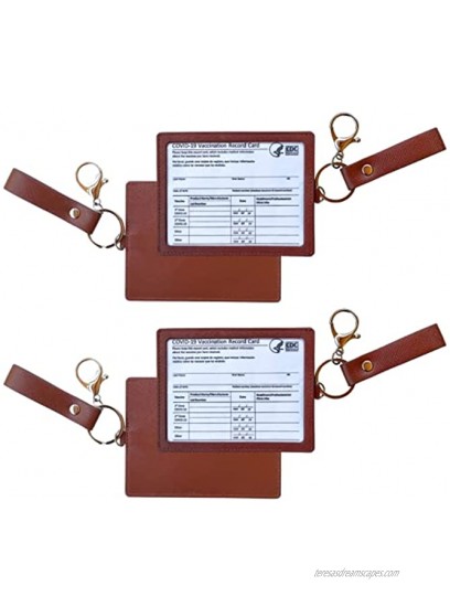 Vaccine Card Protector 2 Pack Premium Vegan Leather 4x3 inch Vaccine Card Holder with Hand Strap and Clip Deep Brown