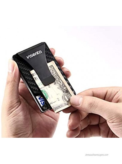 Visenta Men's Wallet RFID Blocking Card Holder with money clip Carbon Fiber and Premium Aluminium Slim Minimalist Design