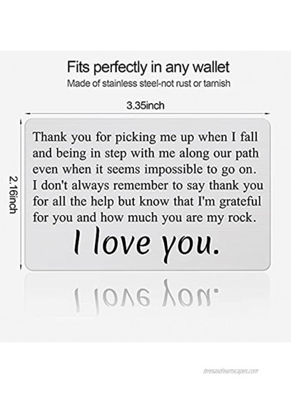 Wallet Insert Card Engraved Metal Anniversary Birthday Christmas Valentines Gifts for Men or Women Thank You Presents from Best Friend Girlfriend or Boyfriend