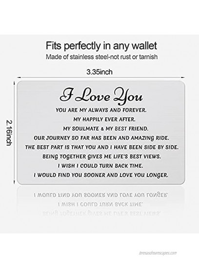Wallet Insert Card Engraved Metal Anniversary Birthday Christmas Valentines Gifts for Men or Women Couples from Wife Husband Girlfriend or Boyfriend