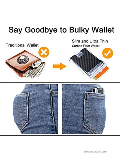 Carbon Fiber Money Clip Slim RFID Blocking Pocket Wallet Minimalist Durable and Anti-Scratch Credit Card Holder for Business Men Black 1 Pack