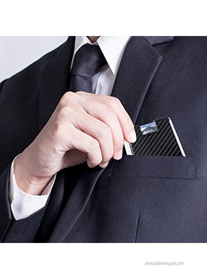 Carbon Fiber Money Clip Slim RFID Blocking Pocket Wallet Minimalist Durable and Anti-Scratch Credit Card Holder for Business Men Black 1 Pack