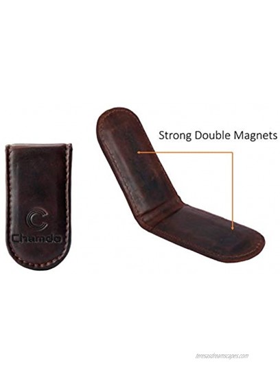 Chamdo Sleek Strong Dual-Magnet Money Clip Men’s Business Card & Cash Holder- Inside& Outside Genuine Leather
