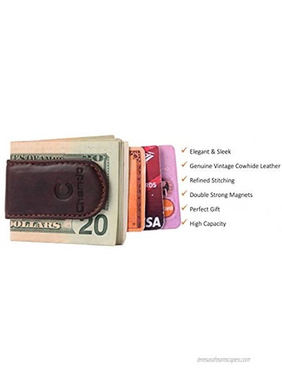Chamdo Sleek Strong Dual-Magnet Money Clip Men’s Business Card & Cash Holder- Inside& Outside Genuine Leather