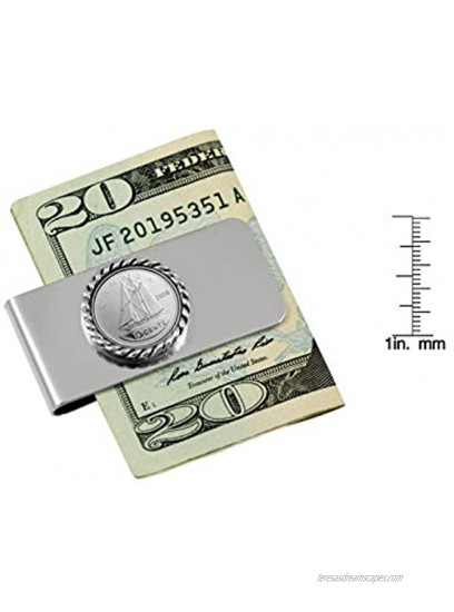Coin Money Clip Canada Ship 10-Cent Piece | Brass Moneyclip Layered in Silver-Tone Rhodium | Holds Currency Credit Cards Cash | Genuine Coin | Includes a Certificate of Authenticity