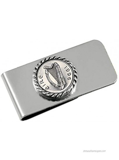 Coin Money Clip Ireland Five Pence | Brass Moneyclip Layered in Silver-Tone Rhodium | Holds Currency Credit Cards Cash | Genuine Coin | Includes a Certificate of Authenticity