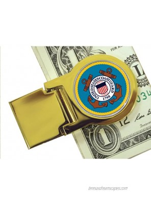 Coin Money Clip Washington Quarter Colorized with the Coast Guard Emblem | Brass Moneyclip Layered in Pure 24k Gold | Holds Currency Credit Cards Cash | Genuine U.S. Coin