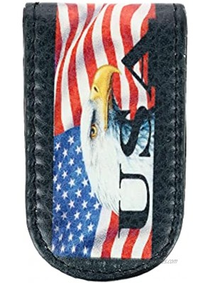 CTM Men's Leather American Flag and Eagle Magnetic Money Clip