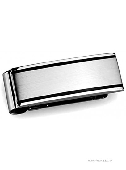 Drop of Silver High Polished Stainless Steel Money Clip with Black Stripe Detail