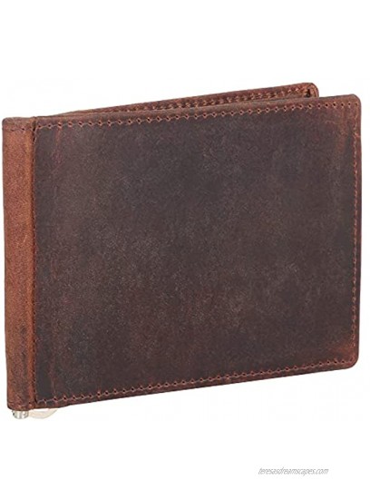 RFID Mens Slim Vintage Leather Crazy Horse Brown Money Clip RFID Front Pocket Leather Thin Minimalist Mens Wallet Credit Card Holder SD 006