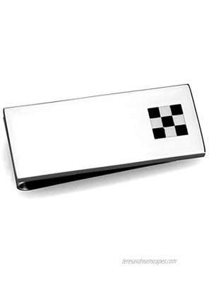 Silver Tone Stainless Steel Money Clip with Black and White Checker Detail