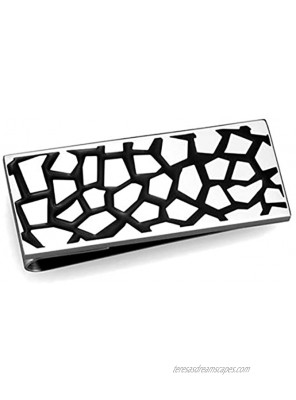 Silver Tone Stainless Steel Money Clip with Black Artistic Pattern