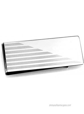 Silver Tone Stainless Steel Money Clip with Striped Etching Detail