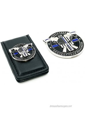 Skull Thin Blue Line Watch Your Six Challenge Coin & Magnetic Money Clip Gift Set