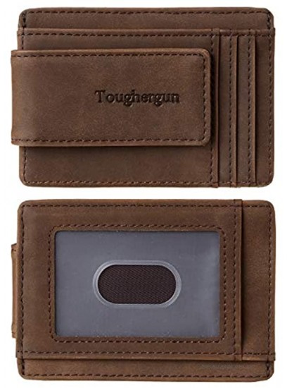 Toughergun Genuine Leather Magnetic Front Pocket Money Clip Wallet RFID Blocking
