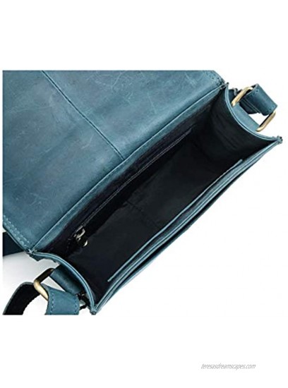 100% Pure Genuine Real Vintage Hunter Leather Handmade Mens Leather Flapover Everyday Crossover Shoulder Work Tablet Messenger Bag Distressed Blue