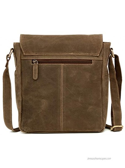 100% Pure Genuine Real Vintage Hunter Leather Handmade Mens Women Leather Flapover Everyday Crossover Shoulder Work iPad Messenger Bag Distressed Light Brown