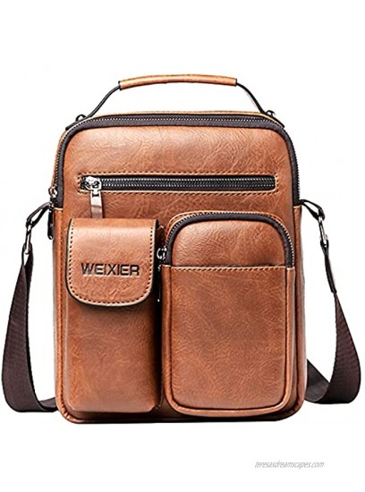 AIEOE Men's shoulder Bags PU Leather with Multiple Pockets Crossbody Casual Handbag for Wallet Purse Mobile Phone Keys
