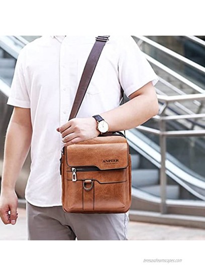 ANPTER Shoulder Bag for Men Messenger Bag PU Leather Crossbody Handbag Satchel Sling Bags Side Bag for School Travel Work Hiking Daily Use