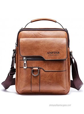 ANPTER Shoulder Bag for Men Messenger Bag PU Leather Crossbody Handbag Satchel Sling Bags Side Bag for School Travel Work Hiking Daily Use