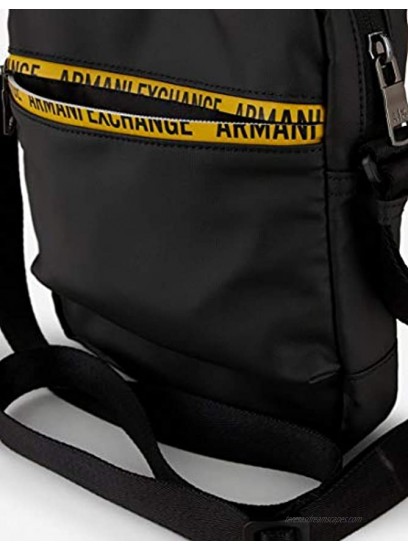 Armani Exchange men's small messenger shoulder bag black nylon fabric yellow logo code 952271 0A830 BLACK