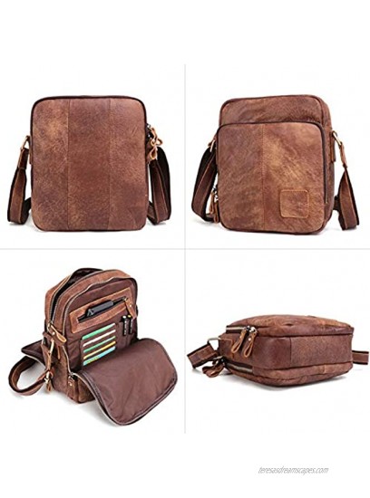 BAIGIO Men's Vintage Leather Messenger Bag Retro Cross Body Shoulder Satchel Handbag for Business Work Travel School-Brown