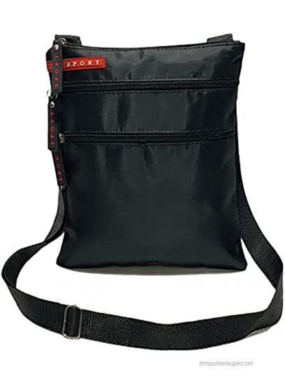 Black Polyster Cross Body 3 Zip Bag Messenger Shoulder Bag Men Ladies Canvas Utility Travel Work Use Satchel Flap Adjustable Strap Bag