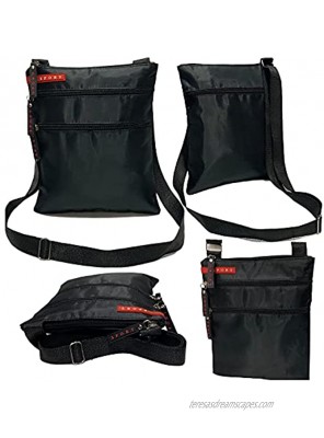 Black Polyster Cross Body 3 Zip Bag Messenger Shoulder Bag Men Ladies Canvas Utility Travel Work Use Satchel Flap Adjustable Strap Bag