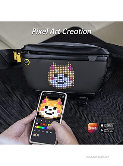 Divoom Pixoo Pixel Art Sling Bag with App Controlled 16X16 LED Screen Water Resistant Bumbag with Multi-Pockets Large Capacity The Shoulder Bag for Hiking Dog Walking Outdoor Activities