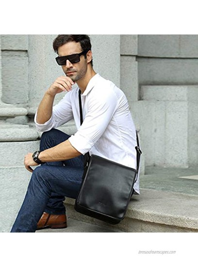 Eshow Men’s Shoulder Bag PU Crossbody Bag Small Messenger Small Satchel ipad Bag Multifunctional Fashionable Business Bag for Work Casual Daily Travel School Classic Vintage Traveling Weekend