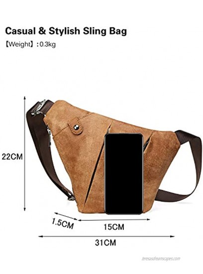 FANDARE Anti-Theft Sling Chest Bag for Men Genuine Leather Crossbody Shoulder Bag Waterproof Segmented Crossover Backpack Business Travel Cycling Camping Hiking One Strap Backpack Daypack Light Brown