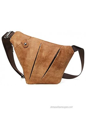 FANDARE Anti-Theft Sling Chest Bag for Men Genuine Leather Crossbody Shoulder Bag Waterproof Segmented Crossover Backpack Business Travel Cycling Camping Hiking One Strap Backpack Daypack Light Brown