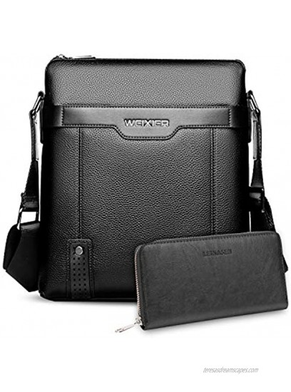 FANDARE Men's Shoulder Bag Messenger Crossbody Satchel Office Work Bag Fits iPad 9.7 inch Tablets Waterproof Travel Bookbag with Clutch Bag Long Wallet Black A