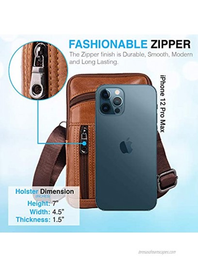Hengwin Leather Cross Over Bag Mobile Phone Holder Samsung Note 20 Ultra 5G 10 Lite Z flip s10+ iPhone 12 11 Pro XS Max 8 7 6S Plus case Wallet Phone Holster for Belt with Securing Straps Brown