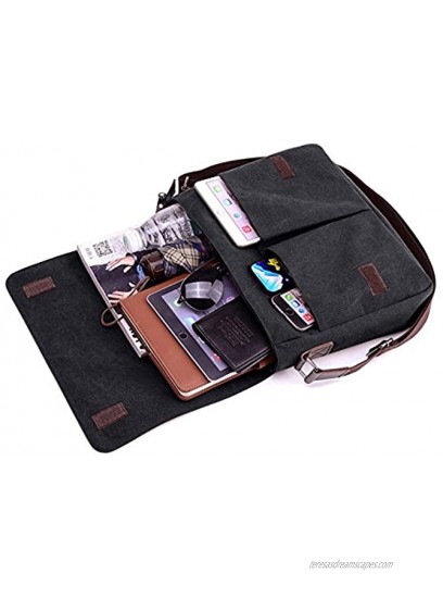 Laptop Bag 14 inch Mens Vintage Casual Fashion Canvas Messenger Bags Briefcase Crossbody Single Shoulder Bag ipad Bag Book Bag Satchel School Bag 36.8 x 7.6 x 29 cm Black